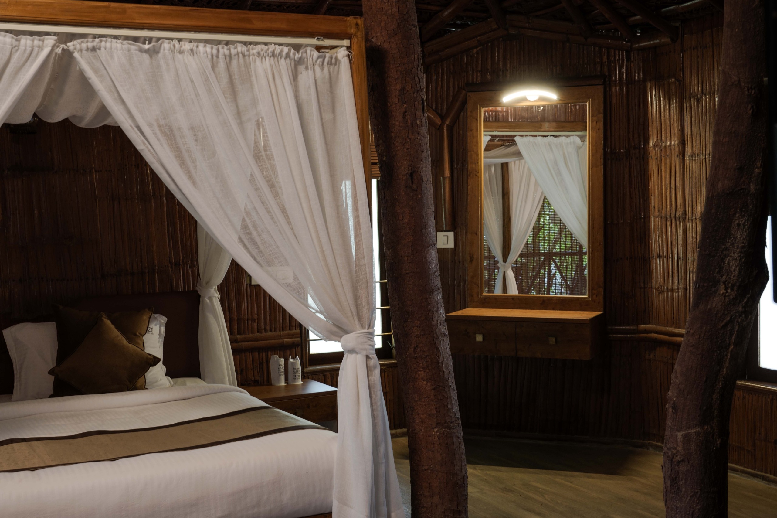 Interconnected bamboo chalet interior